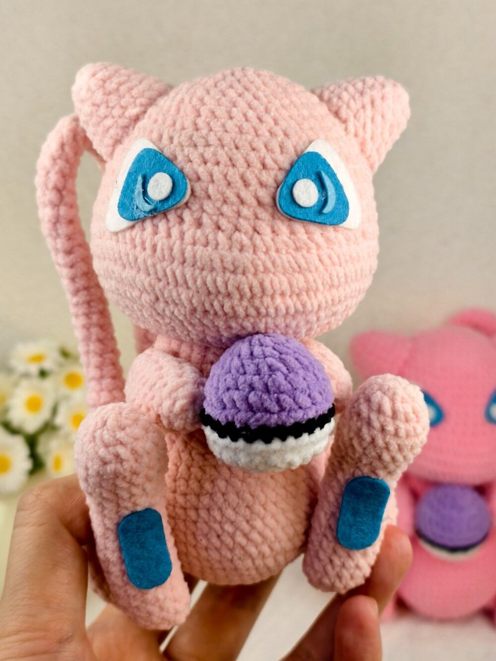 Handmade Amigurumi Crochet Light Pink Pokémon Mew Plushie